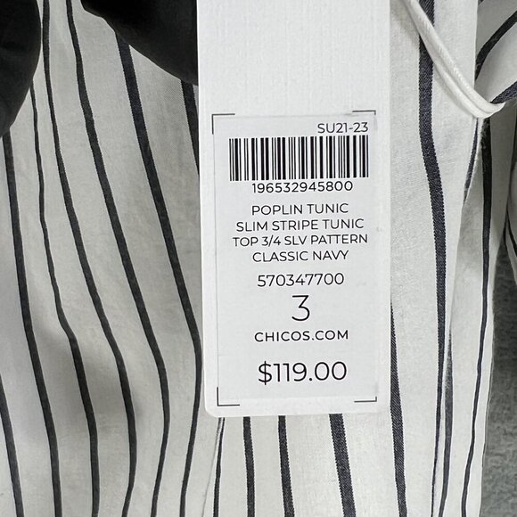 Chicos NWT Womens 3X Smocked Off Shoulder Poplin Tunic Top Embroidery 3/4 Sleeve - Picture 7 of 11